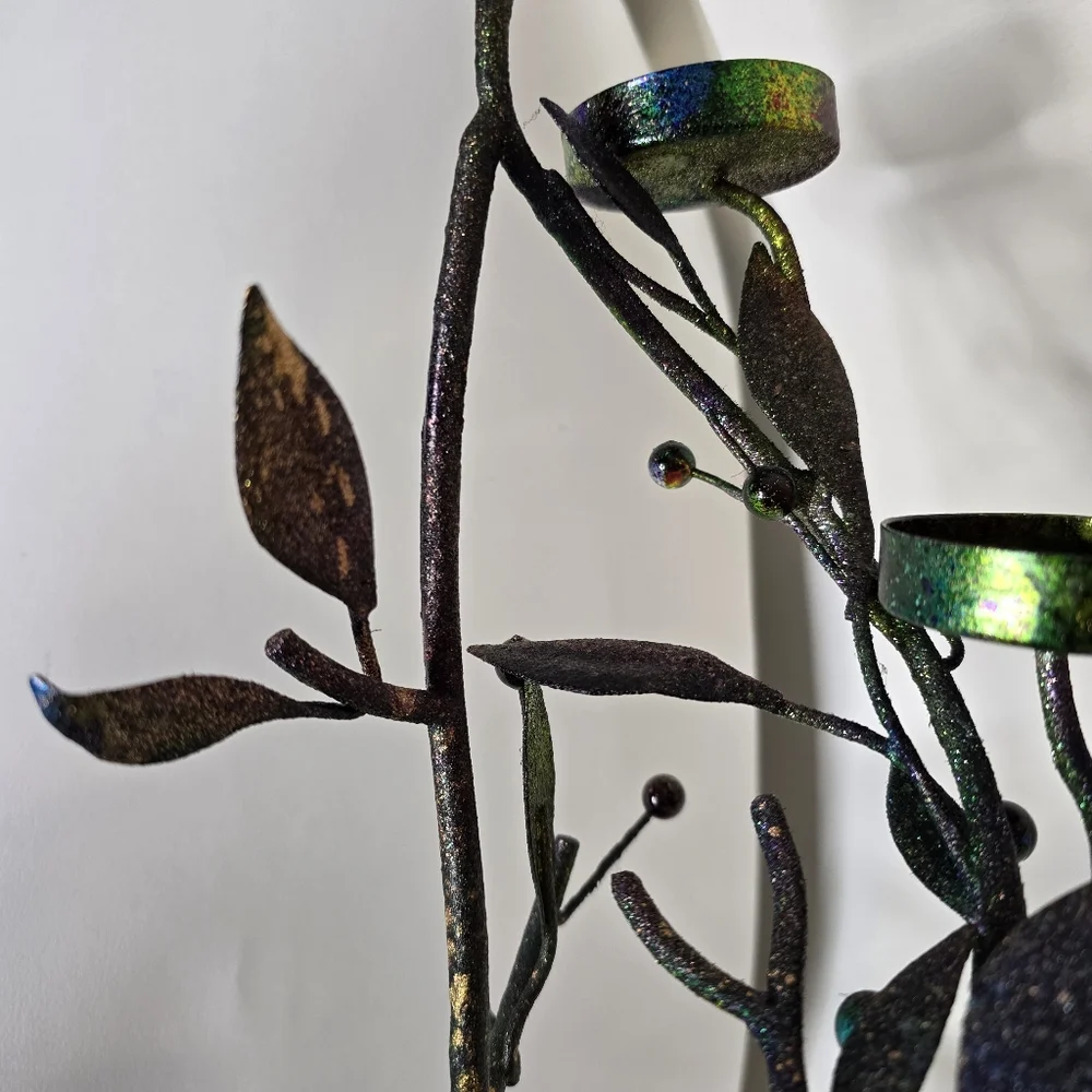 HANDCRAFTED Upcycled Metal Tea Light Candle Holder HANDPAINTED Table Art Decor